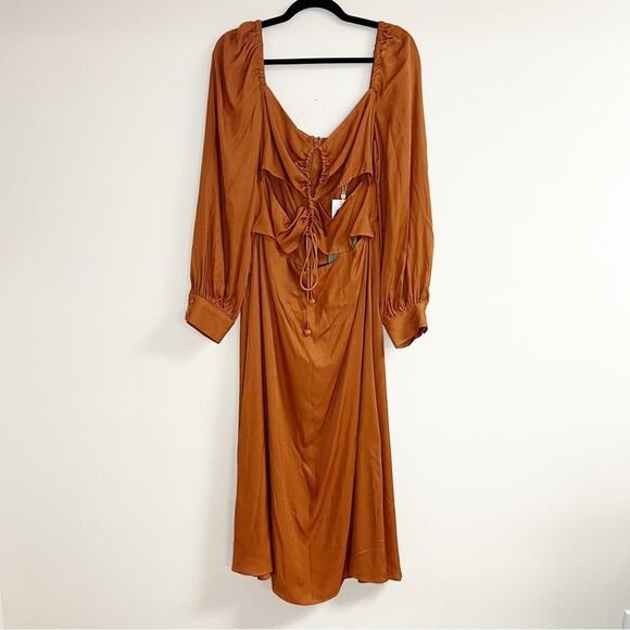 Farm Rio Caramel Cut Out Maxi Dress Size Large - Picture 2 of 8